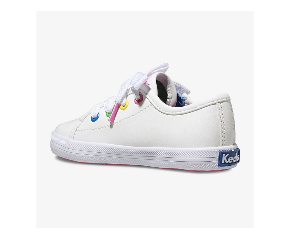 Πανινα Παπουτσια Παιδικα - Keds Kickstart Multi-Color Eyelets Jr. - Λευκα - NQBKE0467